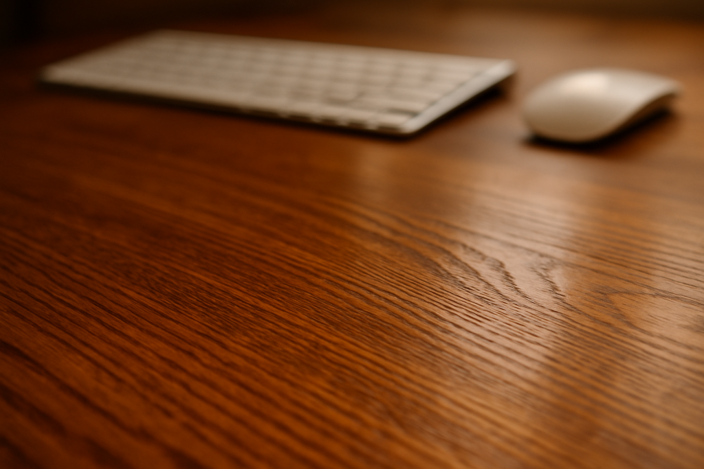A clutter free desk with only the essentials at arms reach.