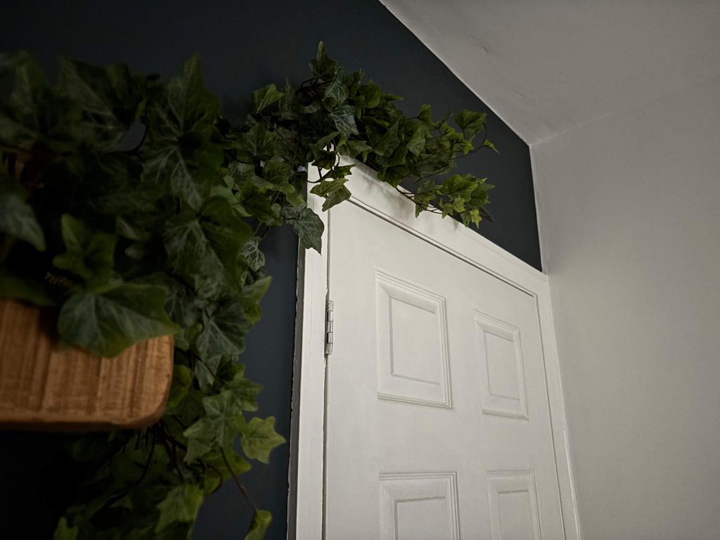 Fake ivy over an office doorway. 