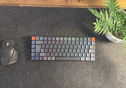 keychron k3 ultra-slim on a desk with the Logitech MX Master 3s mouse.