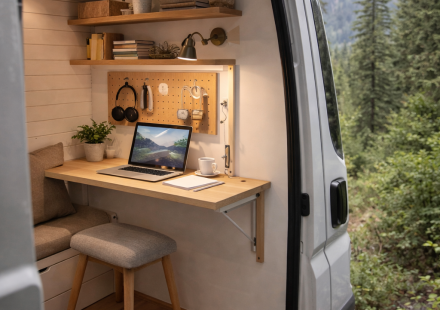 Tiny house desk in the wild