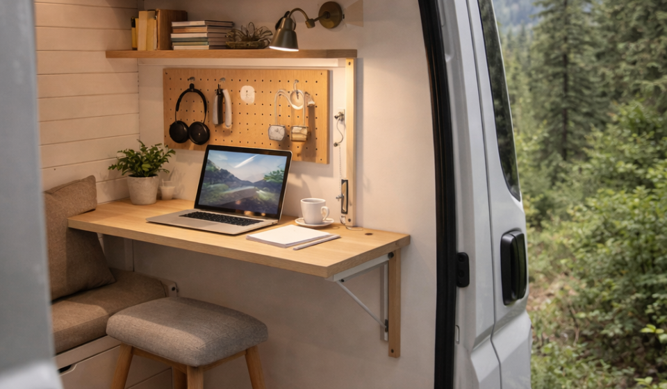 Tiny house desk in the wild
