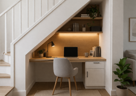 Under stairs cosy desk setup