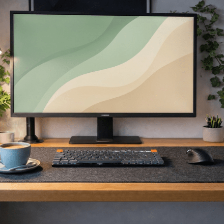 Minimal desk setup with a cosy cup of coffee